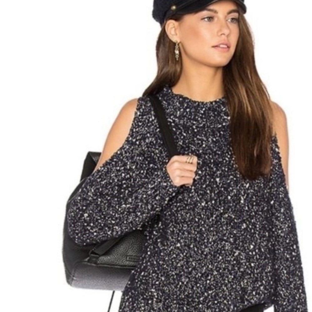 Rebecca Taylor Off-the-Shoulder Black and White Sweater
